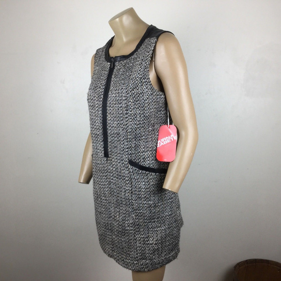Kirna Zabete Dresses & Skirts - Kirna Zabete Tweed Career Dress Faux Leather Trim